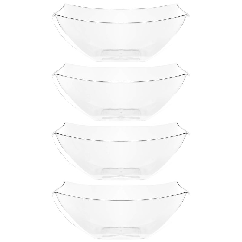 PLASTICPRO Disposable Square Serving Bowls, Party Snack or Salad Bowl, Plastic Clear or White Pack of 4 (16 OUNCE, Clear) - Image 1
